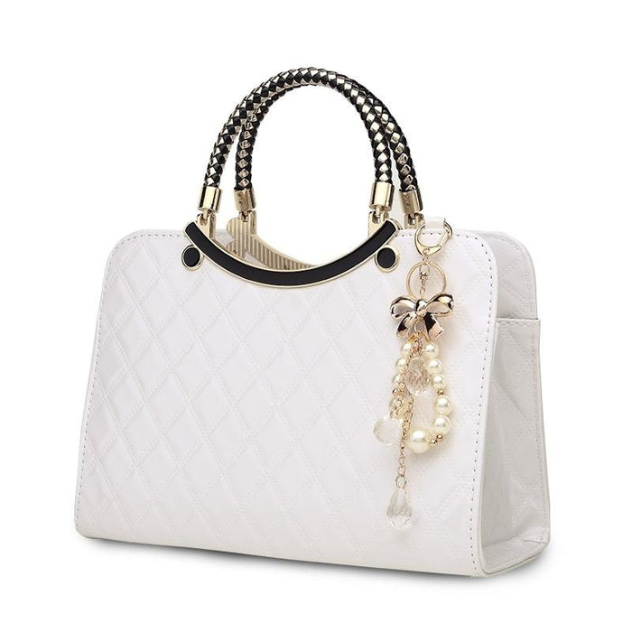 Leather Diamond Pattern Ladies Handbag With Hanging