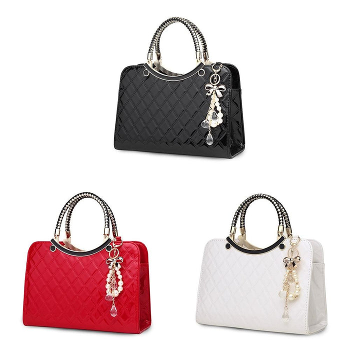 Leather Diamond Pattern Ladies Handbag With Hanging