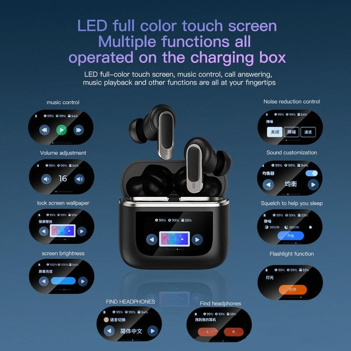 Colour Screen Touch Anc Active Noise Reduction Lcd Wireless Bluetooth Earphones