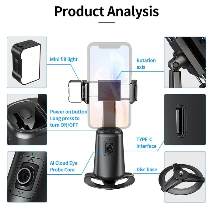 Auto Tracking Gimbal Stabilizer with Fill Light and Selfie