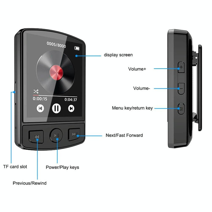 1.8 Inch Color Screen Mp3 / Mp4 Bluetooth Walkman With Back Clip