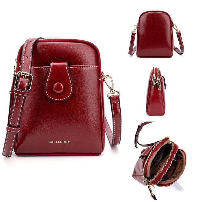 Oil Wax Leather Double Zip Crossbody Phone Bag