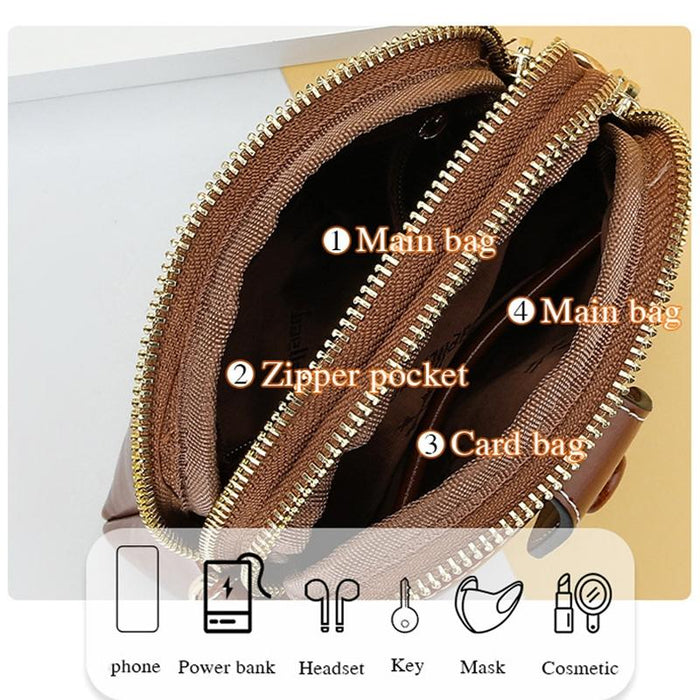 Oil Wax Leather Double Zip Crossbody Phone Bag