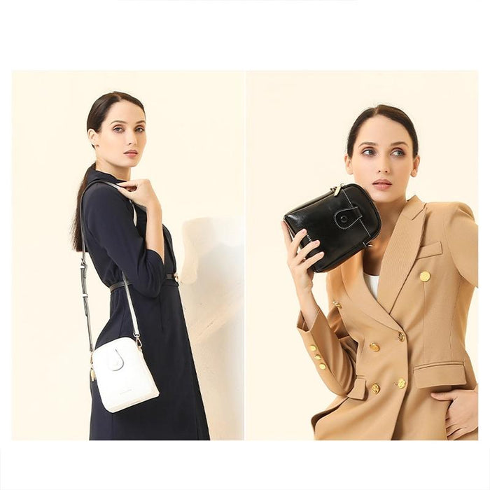 Oil Wax Leather Double Zip Crossbody Phone Bag