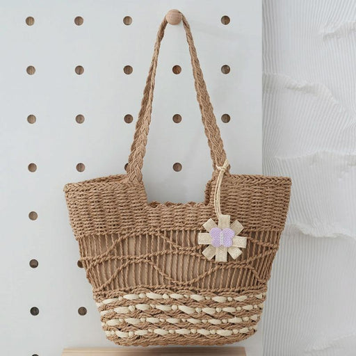 Straw Shoulder Hollow Wave Large Capacity Tote Bag