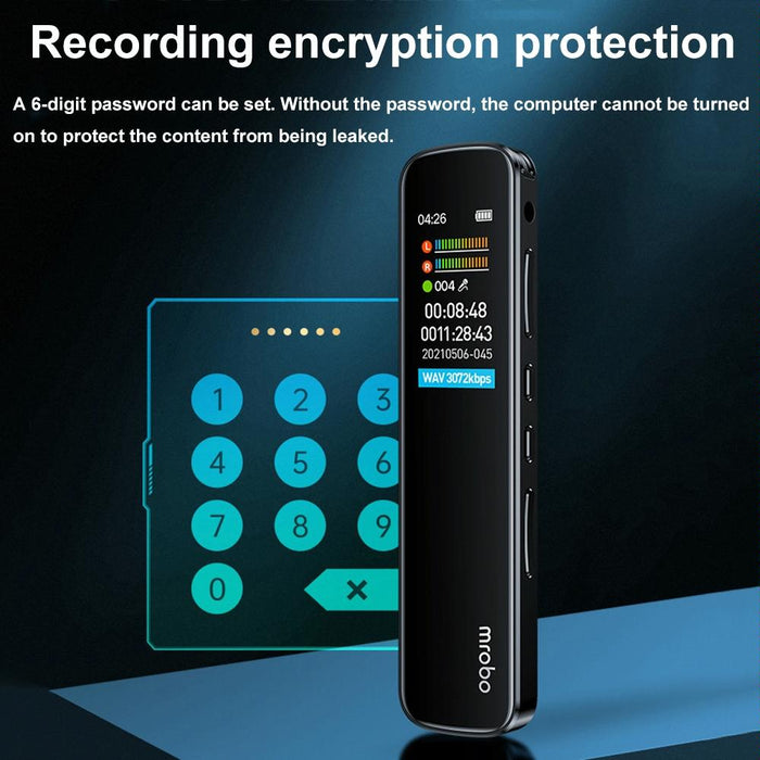 Mrobo Rv-19 0.96-Inch Hd Screen 3D Noise Reduction Recording Pen Music Player Capacity 128Gb Black