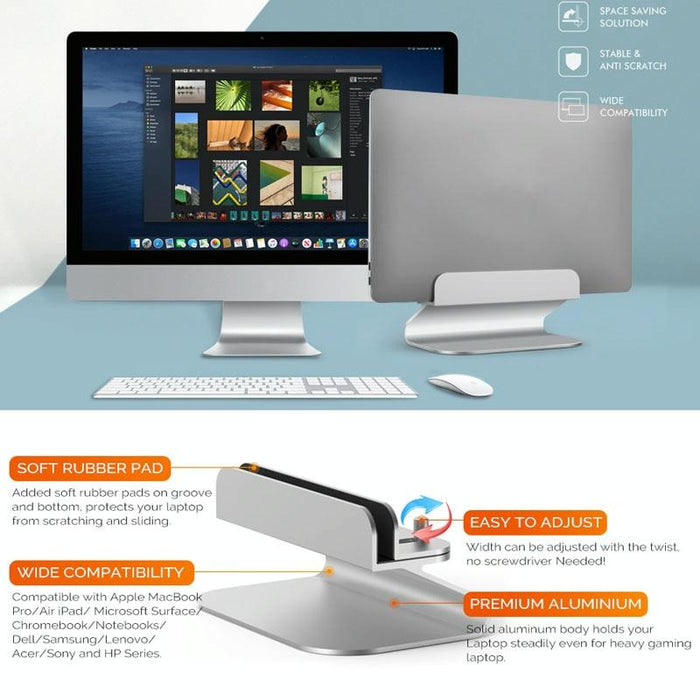 St07 Laptop Stand Tablet Vertical Aluminum Desktop Storage Base Silver