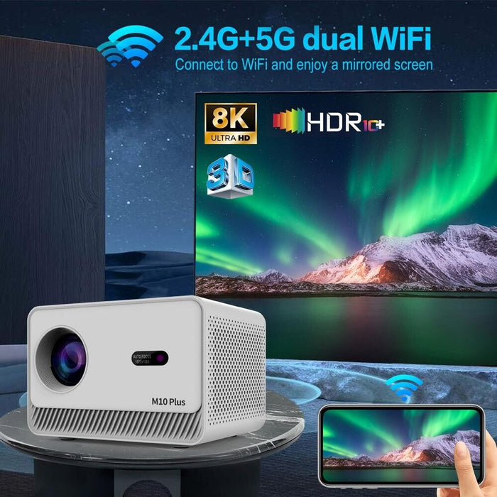 M10 Plus 1280X720P Projector 2.4G / 5G Wifi Bluetooth 5.2 Android 11 System Home Cinema