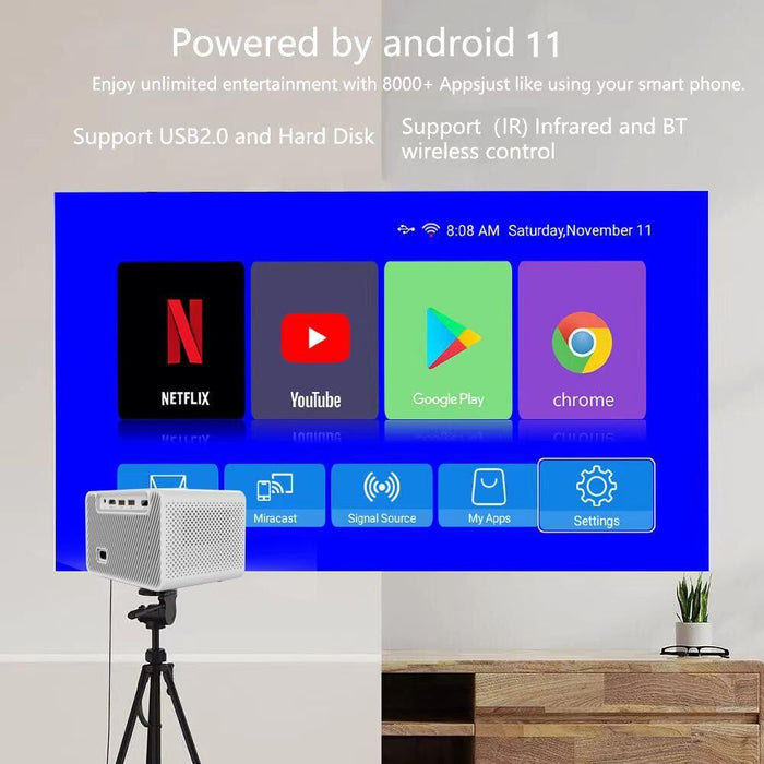 M10 Plus 1280X720P Projector 2.4G / 5G Wifi Bluetooth 5.2 Android 11 System Home Cinema