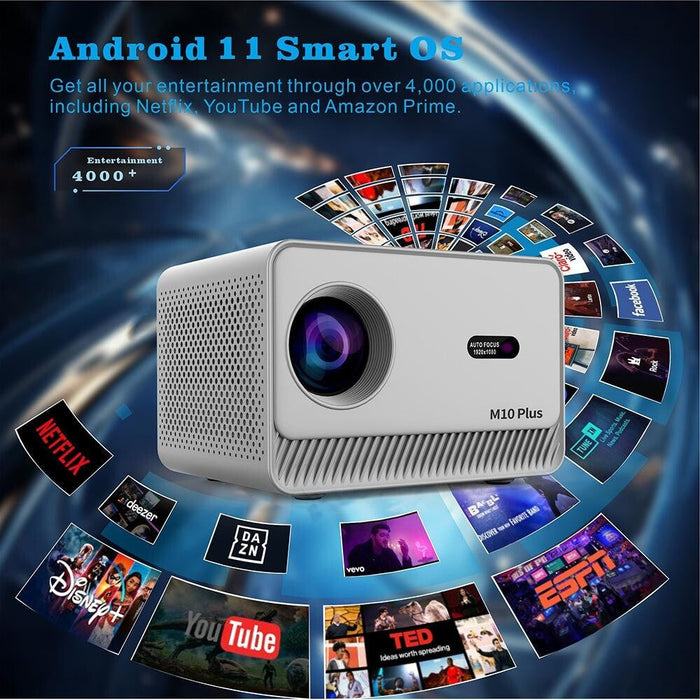 M10 Plus 1280X720P Projector 2.4G / 5G Wifi Bluetooth 5.2 Android 11 System Home Cinema