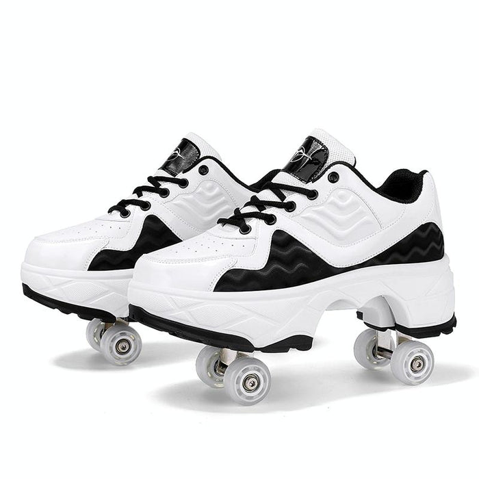 Deformable Four-Wheel Retractable Double-Row Dual-Purpose Roller Skates - Size 33