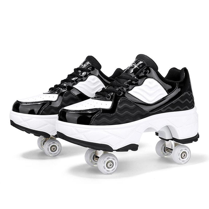 Deformable Four-Wheel Retractable Double-Row Dual-Purpose Roller Skates - Size 33