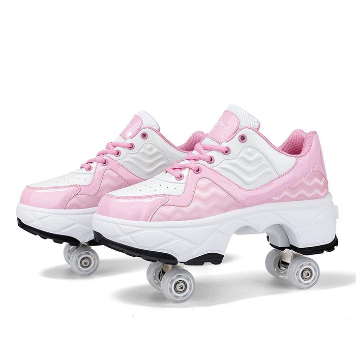 Deformable Four-Wheel Retractable Double-Row Dual-Purpose Roller Skates - Size 33