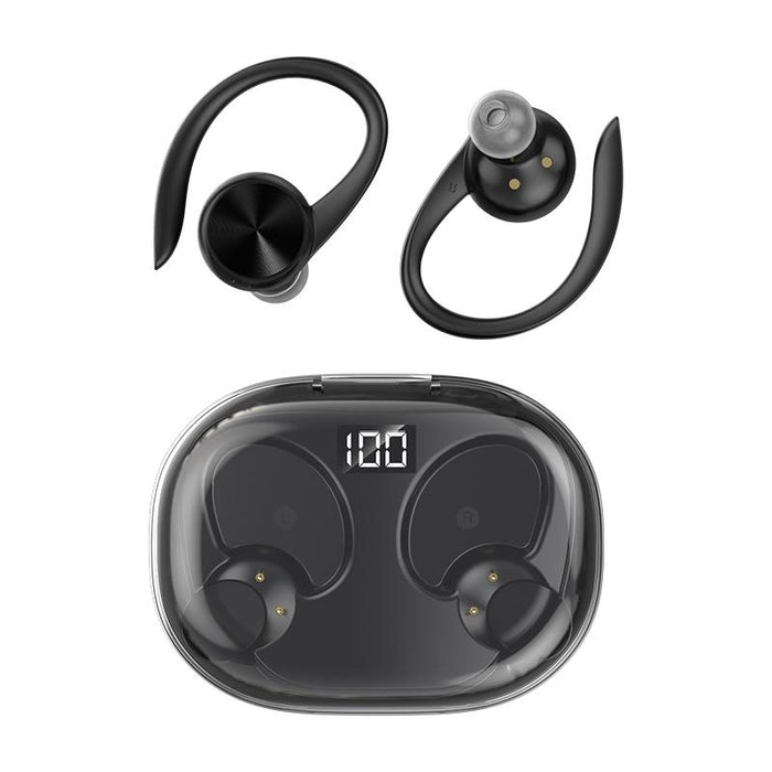 Stereo Hanging Ear Bluetooth Earphones With Digital Display Charging Compartment