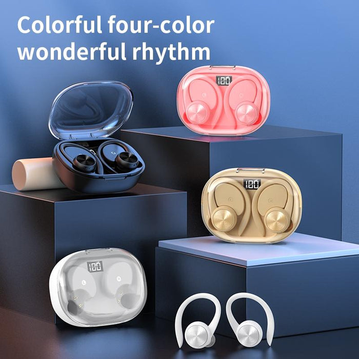 Stereo Hanging Ear Bluetooth Earphones With Digital Display Charging Compartment