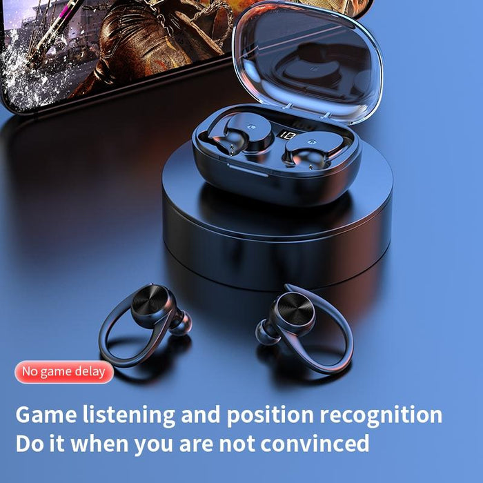 Stereo Hanging Ear Bluetooth Earphones With Digital Display Charging Compartment