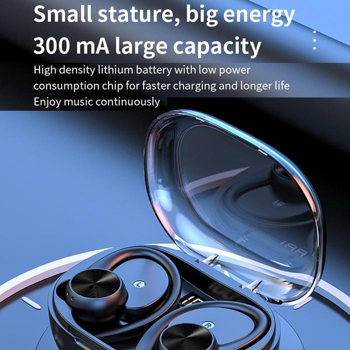 Stereo Hanging Ear Bluetooth Earphones With Digital Display Charging Compartment