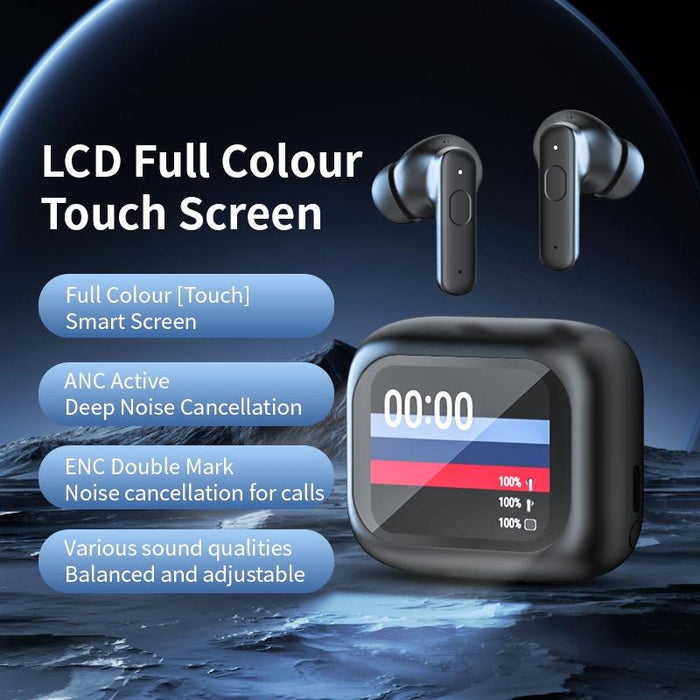 Ly30 Full-Colour Touch Screen Anc & Enc Noise Reduction Wireless Bluetooth Earphones