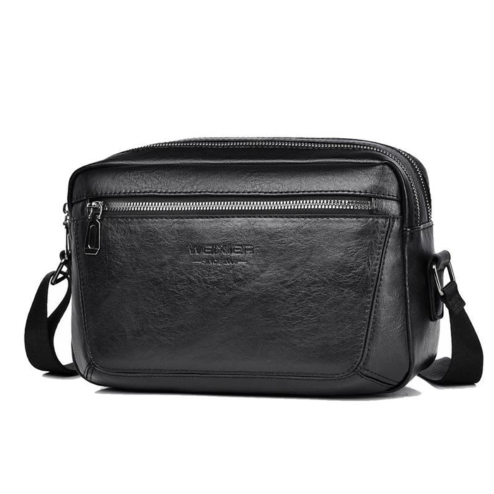 Large Capacity Men Crossbody Bag Casual Pu Handbag Black