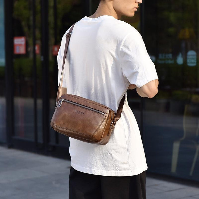 Large Capacity Men Crossbody Bag Casual Pu Handbag Black