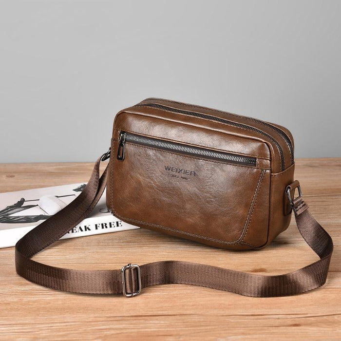 Large Capacity Men Crossbody Bag Casual Pu Handbag Black