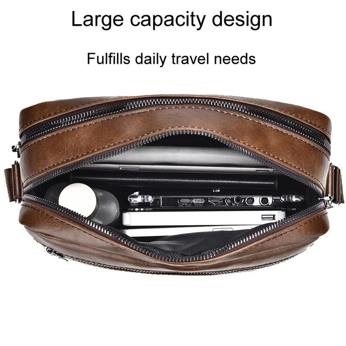 Large Capacity Men Crossbody Bag Casual Pu Handbag Black