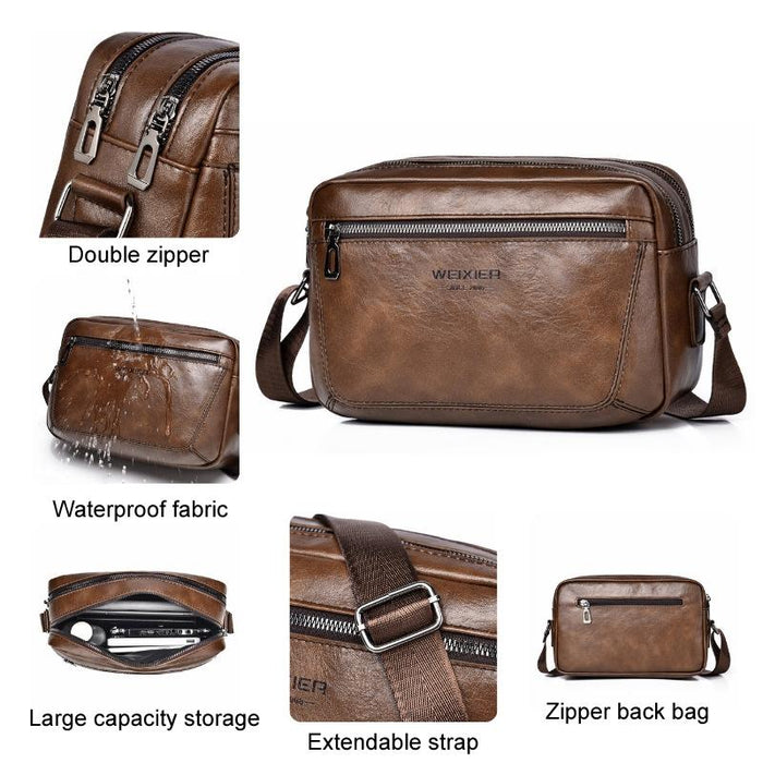 Large Capacity Men Crossbody Bag Casual Pu Handbag Black
