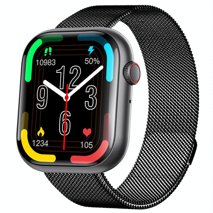 2.1 Inch Screen Smart Watch With Blood Sugar / Blood Oxygen Monitoring / Sos Alarm / 100+ Sports Modes - Black 3-Bead Steel