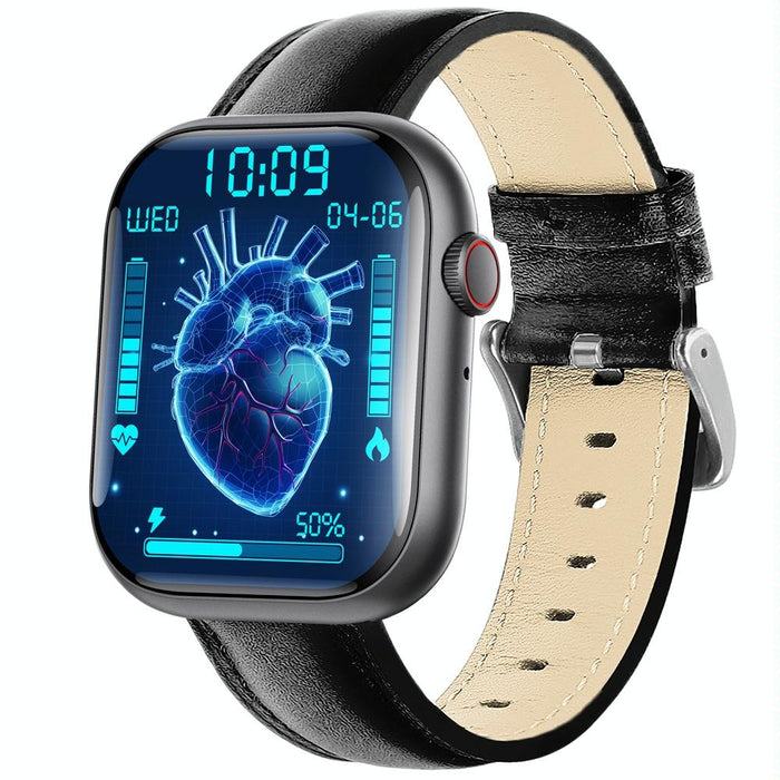 2.1 Inch Screen Smart Watch With Blood Sugar / Blood Oxygen Monitoring / Sos Alarm / 100+ Sports Modes - Black 3-Bead Steel