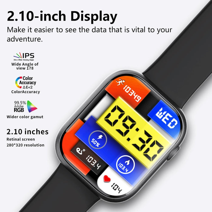 2.1 Inch Screen Smart Watch With Blood Sugar / Blood Oxygen Monitoring / Sos Alarm / 100+ Sports Modes - Black 3-Bead Steel