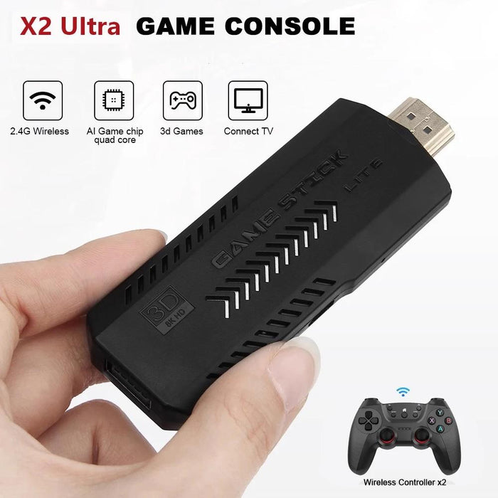 X2 Ultra Video Game Stick Console With 2.4G Double Wireless Controller 128Gb