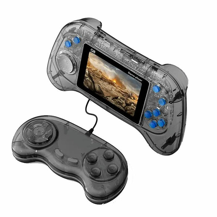 Q8 Handheld Game Console 3.0 Inch Screen Support Tv Connection Built In 800 Games Doubles Transparent Blue