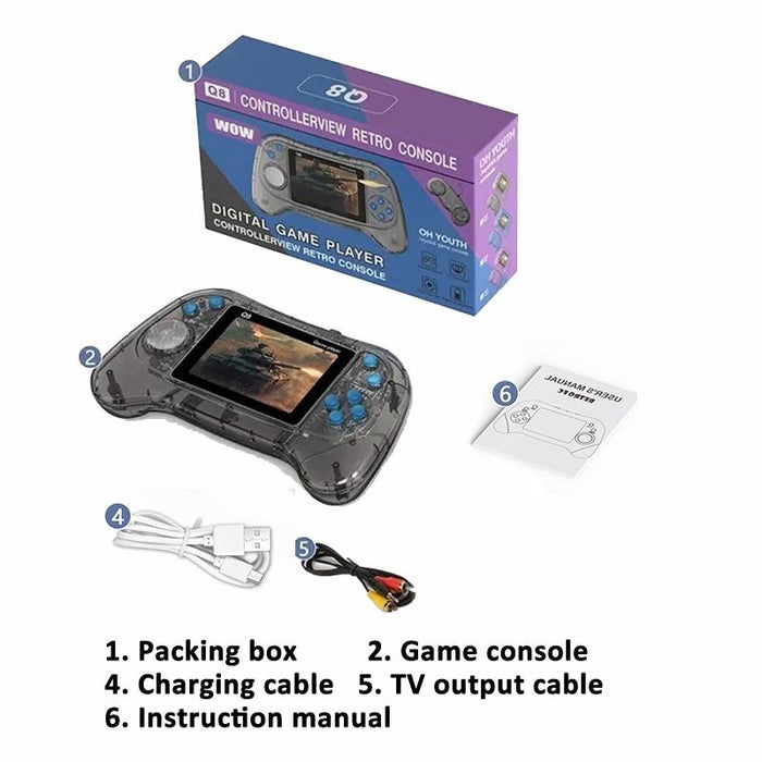 Q8 Handheld Game Console 3.0 Inch Screen Support Tv Connection Built In 800 Games Doubles Transparent Blue