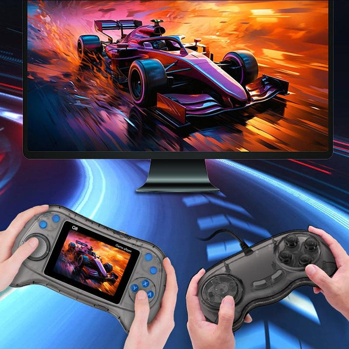 Q8 Handheld Game Console 3.0 Inch Screen Support Tv Connection Built In 800 Games Doubles Transparent Blue