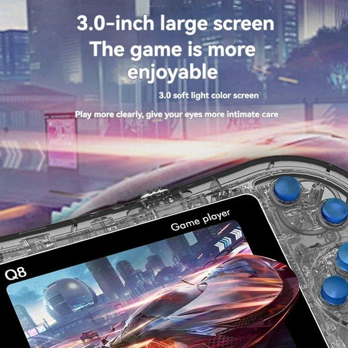 Q8 Handheld Game Console 3.0 Inch Screen Support Tv Connection Built In 800 Games Doubles Transparent Blue