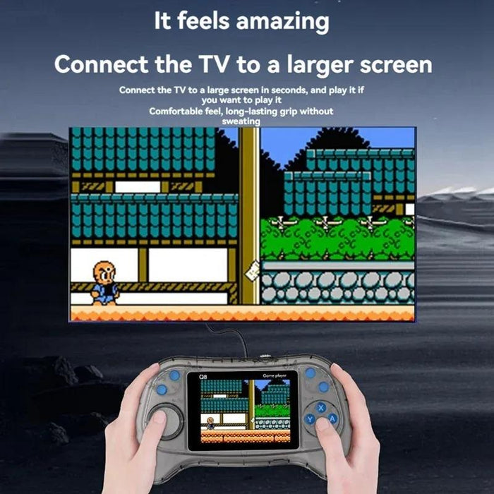 Q8 Handheld Game Console 3.0 Inch Screen Support Tv Connection Built In 800 Games Doubles Transparent Blue