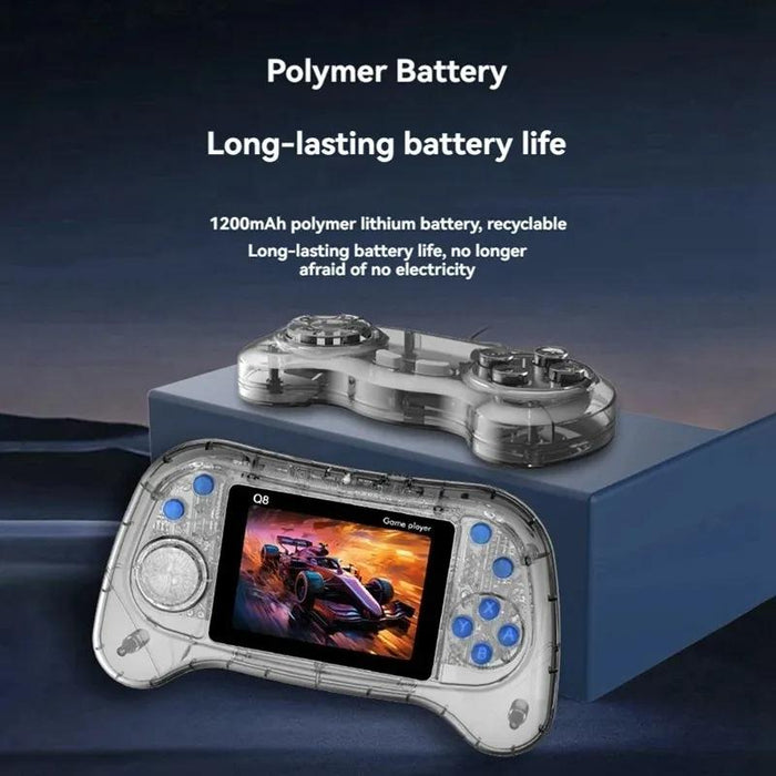 Q8 Handheld Game Console 3.0 Inch Screen Support Tv Connection Built In 800 Games Doubles Transparent Blue