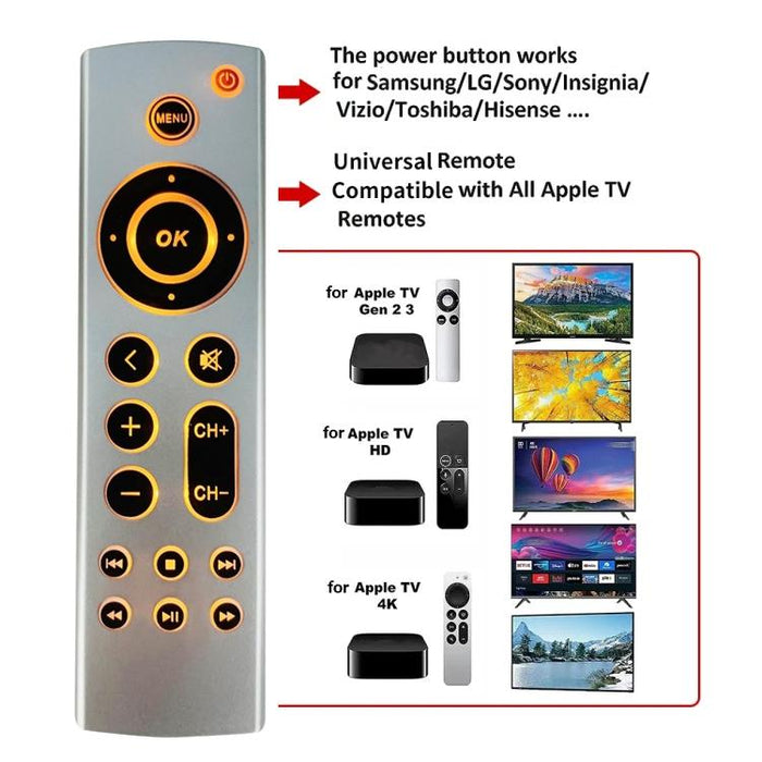 Backlit Remote For Apple Tv 4K / Hd A2169 A1842 A1625