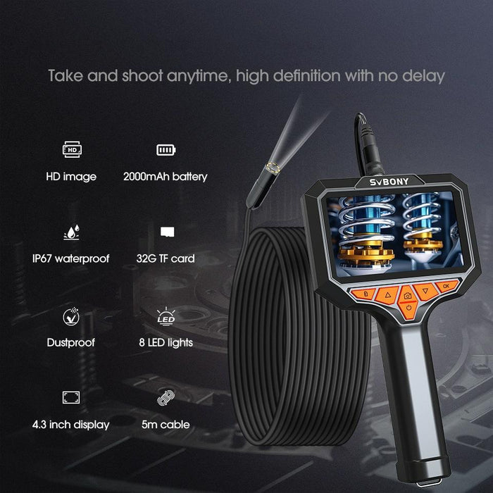 Sm501 Industrial Borescope 2 Megapixel Hd 4.3-Inch Ip67 Waterproof Probe