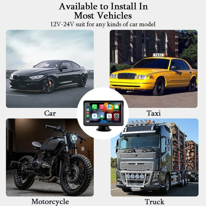 7 Inch Bluetooth 5.0 Carplay Monitor - Portable Compatible With Most Vehicles