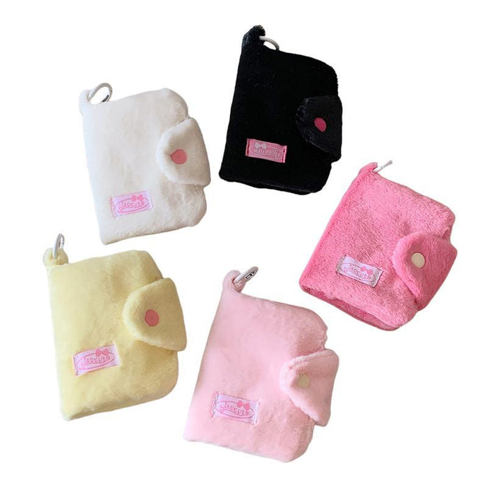 Hisocute Student Plush Pendant Coin Purse Snap Card Case Keychain Earphone Bag