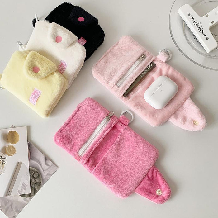 Hisocute Student Plush Pendant Coin Purse Snap Card Case Keychain Earphone Bag