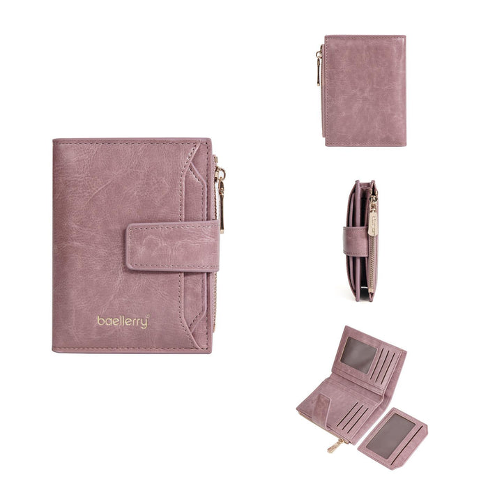 N5122 Women Short Wallet Oil Waxed Leather Zipper Clasp Coin Purse