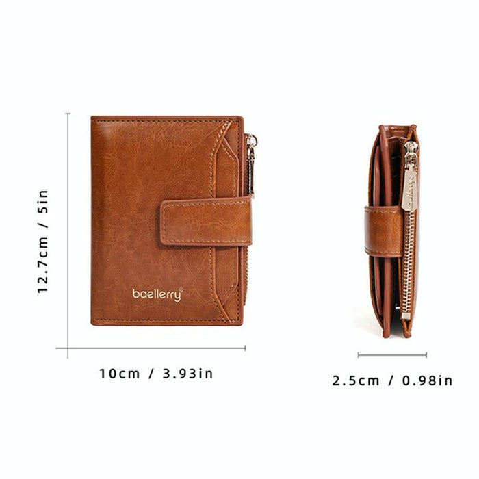 N5122 Women Short Wallet Oil Waxed Leather Zipper Clasp Coin Purse