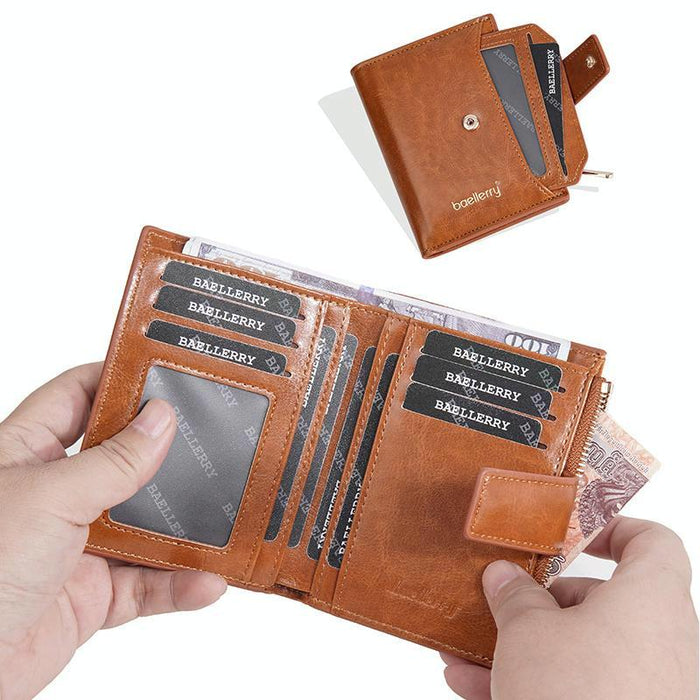 N5122 Women Short Wallet Oil Waxed Leather Zipper Clasp Coin Purse