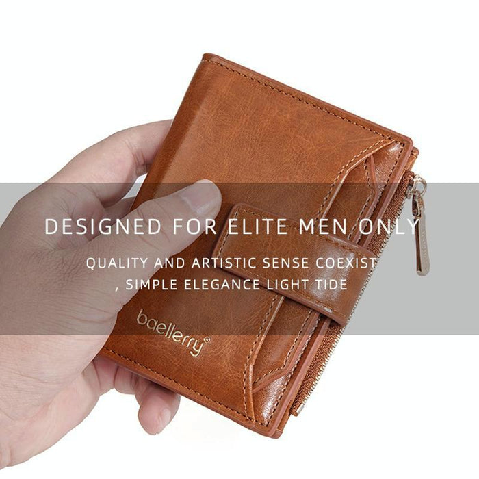 N5122 Women Short Wallet Oil Waxed Leather Zipper Clasp Coin Purse