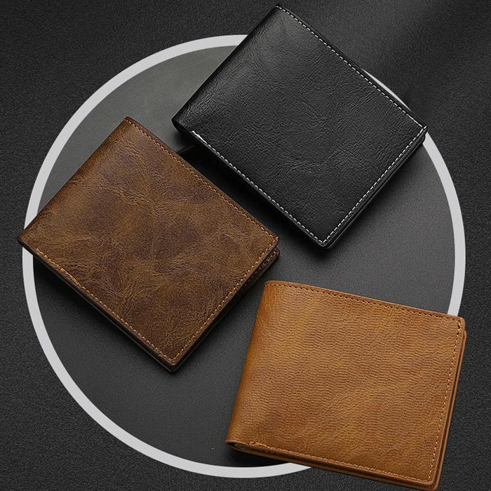 Horizontal Purse Retro Men Short Wallet Student Leather Wallet Money Clip