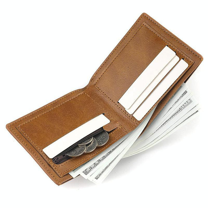 Horizontal Purse Retro Men Short Wallet Student Leather Wallet Money Clip