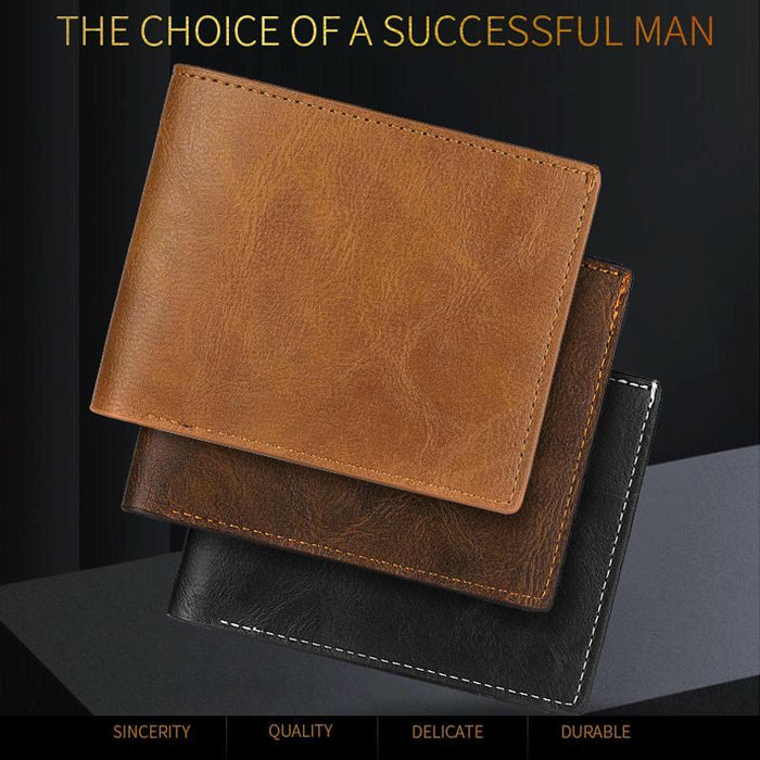 Horizontal Purse Retro Men Short Wallet Student Leather Wallet Money Clip