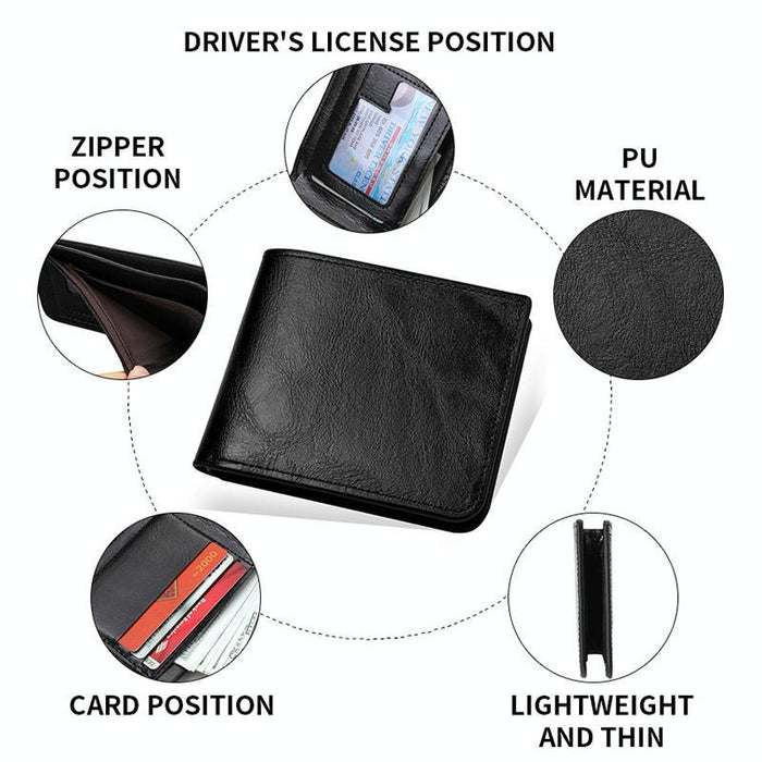 Men Leather Wallet Can Put Driver License Leather Short Money Clip Purse